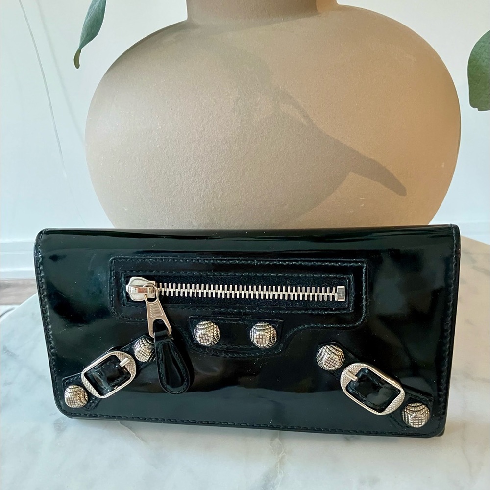 Balenciaga Black Patent Leather Classic Wallet